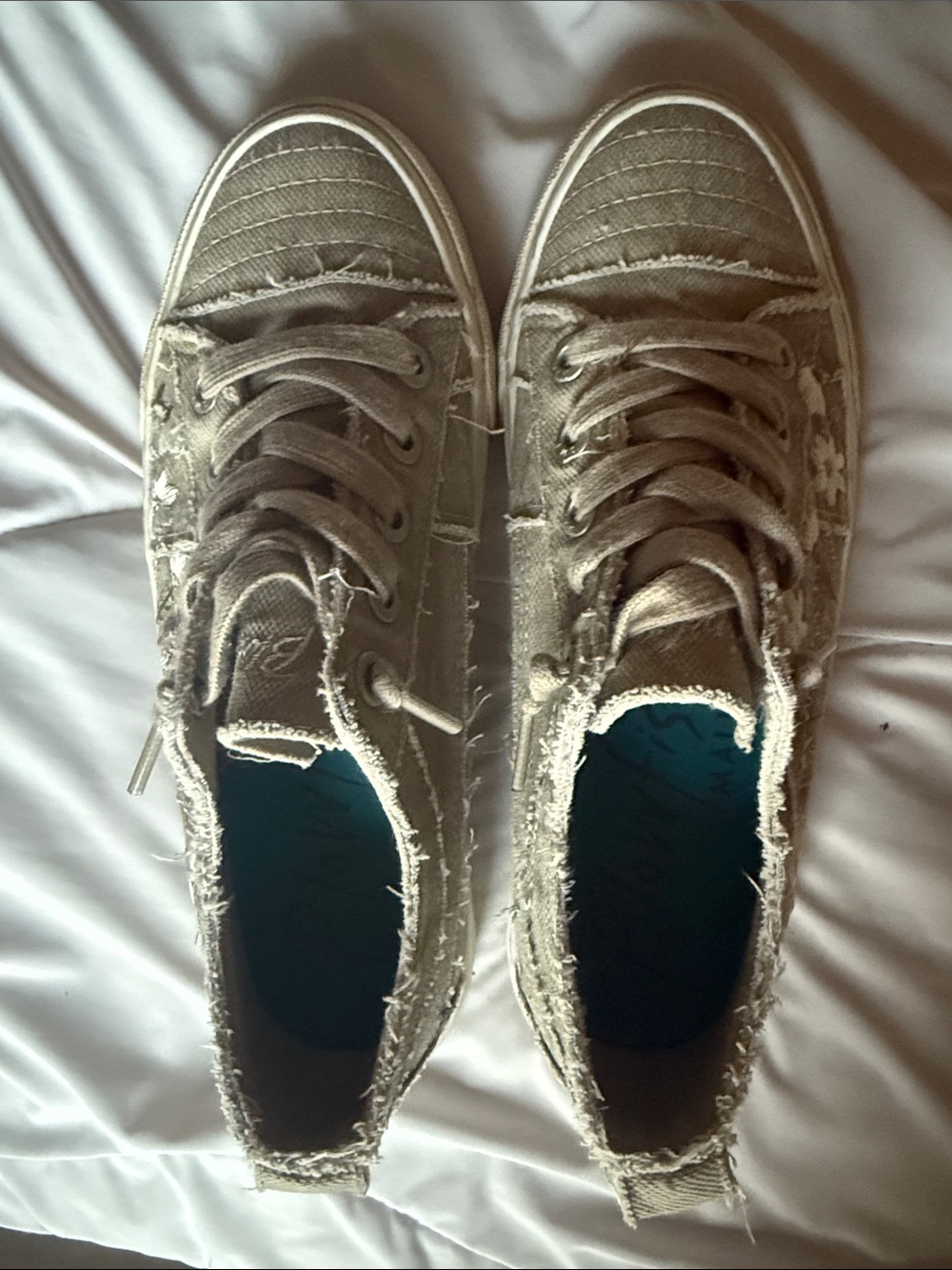 Blowfish Frayed Canvas Low-Top Sneakers in Taupe…almost a light greenish color.
